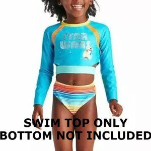 Disney's Star Wars Kids Girls Swimsuit Long Sleeve Rashguard Cropped Top Sz 9/10